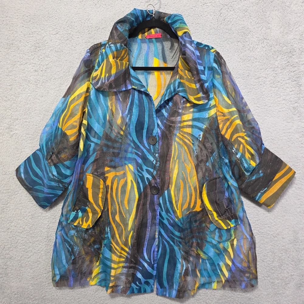 Saint Gil Paris Women's Semi-transparent Dressy Artsy Button Shirt Blazer M/L‎